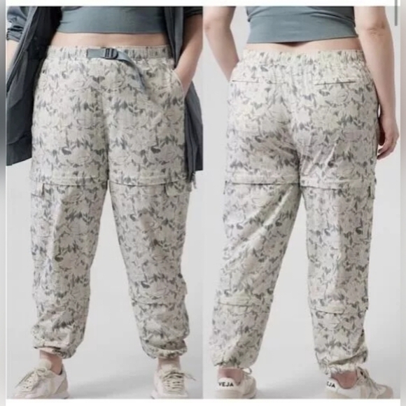 Athleta Pants Womens 16 Trekkie Hike Convertible Ethereal Green Lace Zip Off - Picture 1 of 13